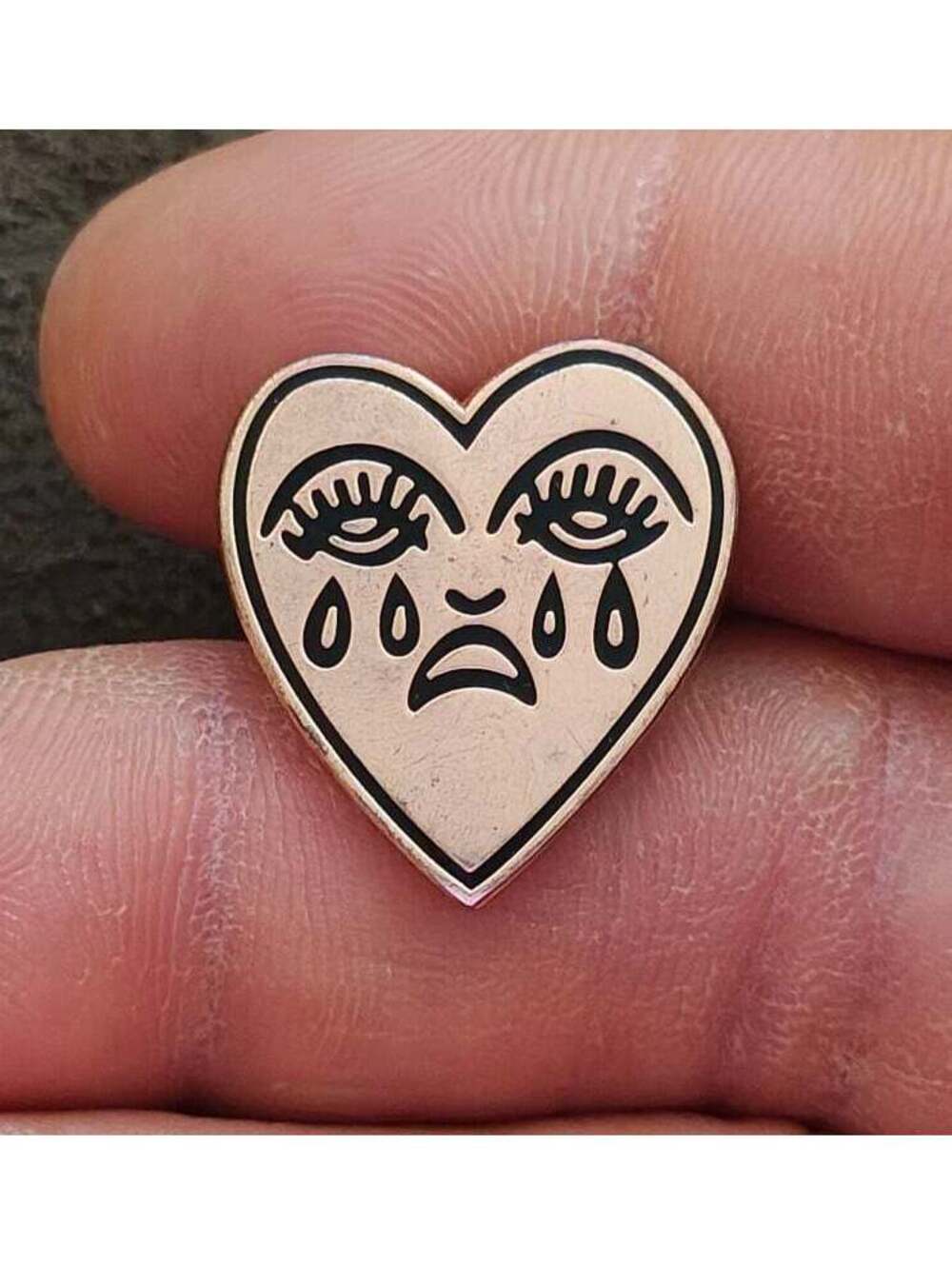 Classic American Traditional Crying Heart Rose Gold Tone & Black Enamel Pin